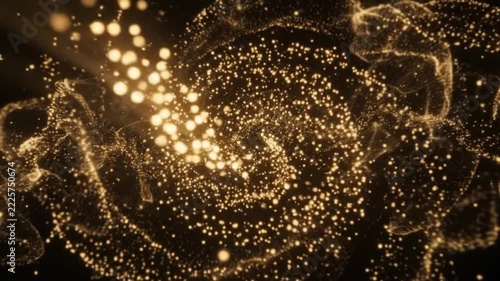 Glowing gold particles abstract fluid motion and sparkling light