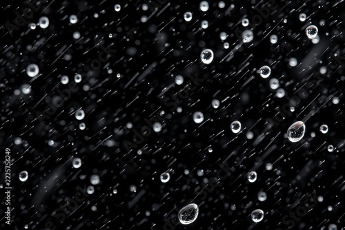 Rain drops falling against black background for overlay texture