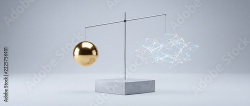 A golden egg balanced on a scale against a cloud of sparkling particles, representing value, investment, and intangible assets, ideal for finance or conceptual imagery