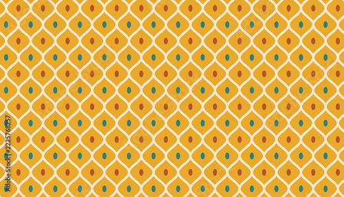 Seamless retro ogee lattice pattern in mustard yellow and cream