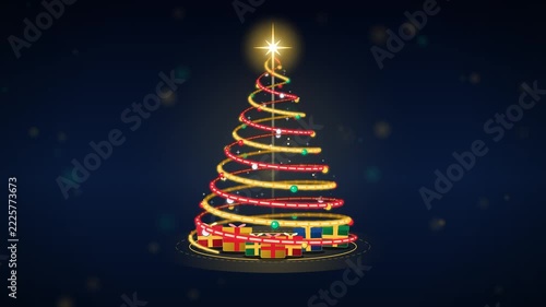 Luxury Golden Ribbon Christmas Tree with Copy Space for New Year Greeting.