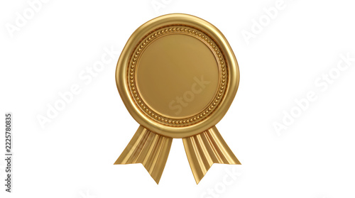 Golden medal with ribbon, isolated on a white background, symbol of achievement, success, victory, and performance