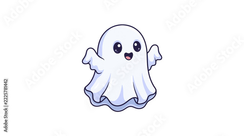 Smiling white ghost for Halloween decoration, isolated on a transparent background.