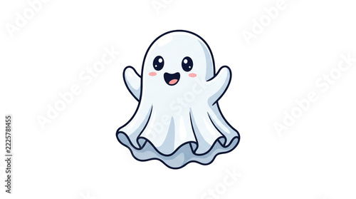 Smiling white ghost for Halloween decoration, isolated on a transparent background.