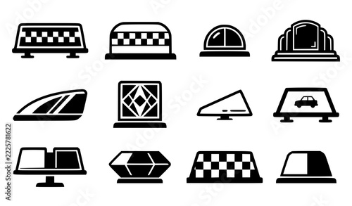 Taxi Car Roof Sign Icon Set Black and White Vector Illustration