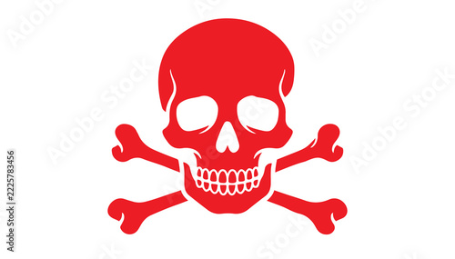 Red skull and crossbones hazard symbol isolated on white background with skeleton security infectious biohazard