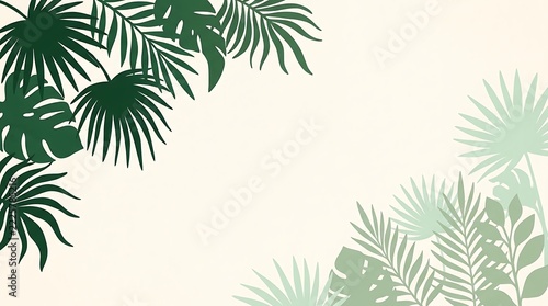 Tropical Palm Leaves Illustration with Two-Tone Green Foliage Pattern