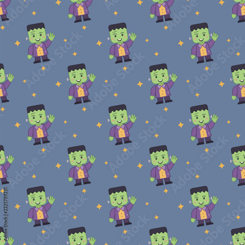 Cute Cartoon Frankenstein Monster Seamless Pattern for Halloween Decor