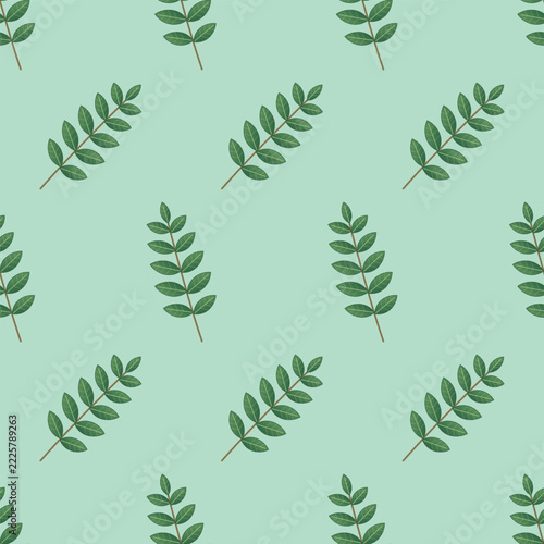 Seamless Minimalist Botanical Pattern with Green Leafy Branches