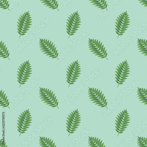 Tropical Green Fern Leaves Seamless Vector Pattern on Mint Background