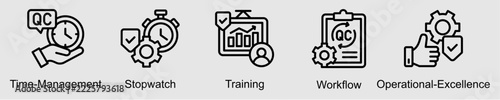 Workplace productivity banner web icon set vector illustration concept with icon of time management, stopwatch, training, workflow, and operational excellence.