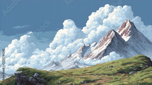 Pixel art mountain landscape background