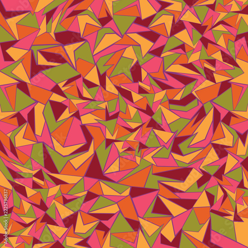 Abstract warm geometric polygon pattern in orange, pink and olive green