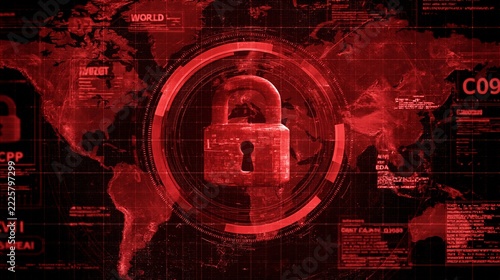 Red digital cybersecurity lock interface