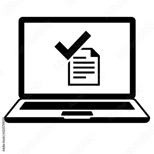 Online approval laptop document checkmark vector illustration