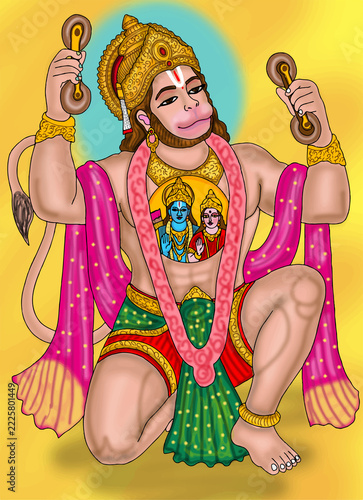 hand drawn digital art of lord hanuman