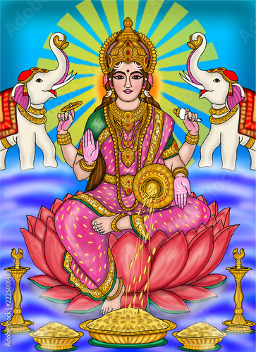 hand drawn digital art of goddess lakshmi