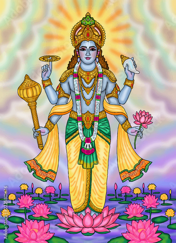 hand drawn digital art of lord vishnu