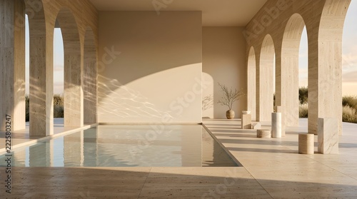 Minimalist Sunlit Travertine Sanctuary