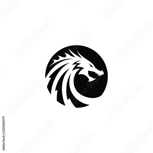 Black and white dragon head logo vector graphic emblem for gaming and esports branding