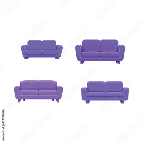 Comfortable two seater purple couch vector illustration for interior home decor