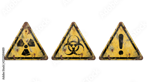 Vintage Triangular Warning Signs Set with Radiation Biohazard and Caution Icons   JPG