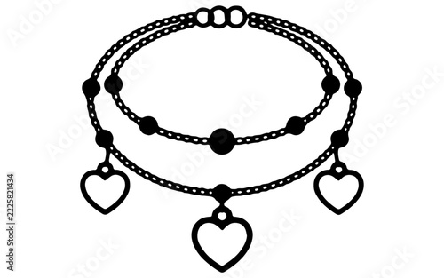 Double Layer Beaded Charm Necklace Heart Pendant Vector Silhouette Icon