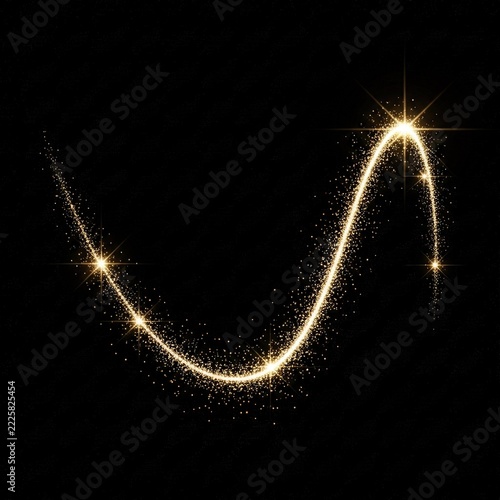 Golden glitter wave effect with glowing sparkles and stars.