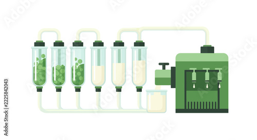 Green Biotech Industrial Processing System for Algae Biofuel or Plant-Based Milk Production, Sustainable Technology Laboratory Illustration