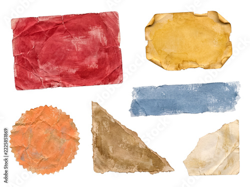 Torn painted crumpled paper pieces with vintage textures