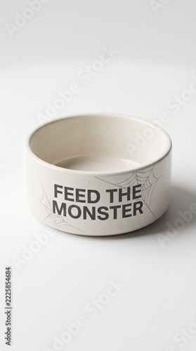 Ceramic Dog Food Bowl Mockup With Halloween Monster Graphic