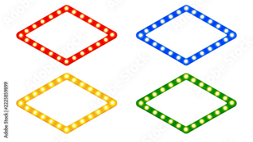 Colorful Neon Diamond Shapes with Light Bulbs for Graphic Design