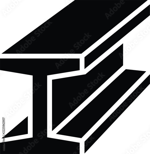 Black structural steel girder profile beam vector icon representing metal construction materials on white background