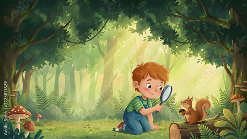 Decorative design background featuring an illustration of a child playing