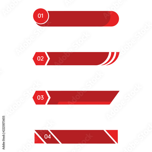 Modern Red Infographic Lower Third Banners Collection Featuring Numerical Bullet Points for Professional Business Video Presentation Designs