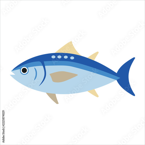 A detailed illustration of a bluefin tuna fish swimming in clear water, showcasing its powerful fins and streamlined body, perfect for culinary and marine life themes