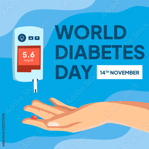World Diabetes Day Square Banner Glucometer Blood Test Hand