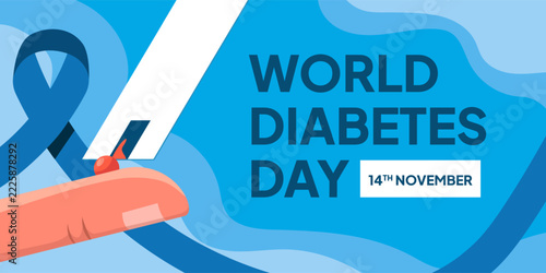 World Diabetes Day Horizontal Banner Blood Drop Finger Test