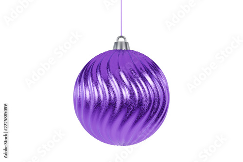 Vibrant Purple Christmas Tree Bauble Ornament With Glitter Swirl Texture And String Hang On Clean White Background For Purple Christmas Decor