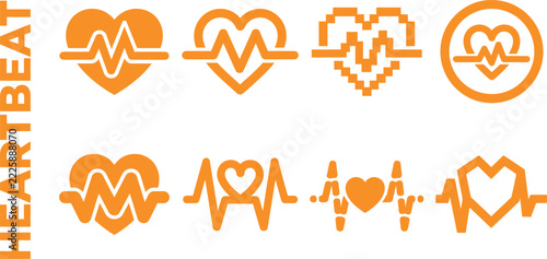 Collection of colorful heart beat icons and electrocardiogram designs