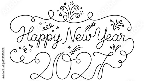 Continuous Line Art Happy New Year 2027 Minimalist Vector_26