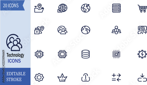 Technology Global Network And Database Icon Set Vector Illustration