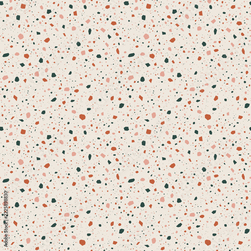 Terrazzo stone chips seamless pattern in terracotta green and blush