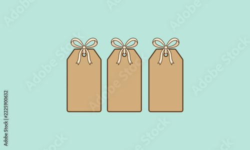 Sale tag design featuring blank paper labels decorative bows and