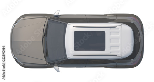 Obraz na plátně Top-down 3D render of a modern gray SUV with a contrasting white roof and sunroo