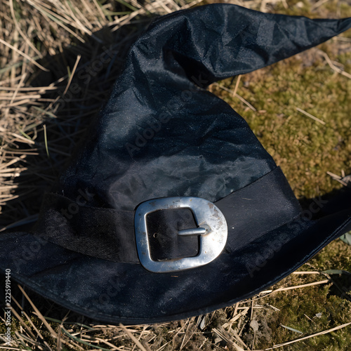 Black pointed witch hat buckle isolated background