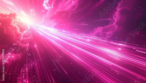 A tech-themed pink background with streaks of speed rushing through it