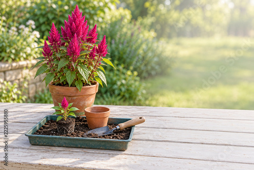 Celosia Potting Workshop with a Rooted Plug, Soil Tray and Clay Pots