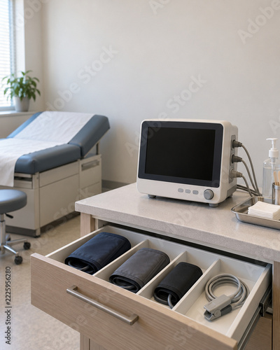 Vital Signs Monitor with Organized Cuffs in an Examination Room Drawer