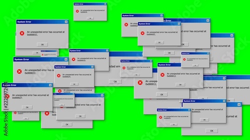 Retro Computer System Error Message Pop Up Windows Overlap Animation Isolated On Green Screen Background
